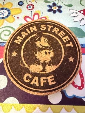 Vintage Main Street Cafe Mickey Cork large Coaster/Trivet - Brown & Tan